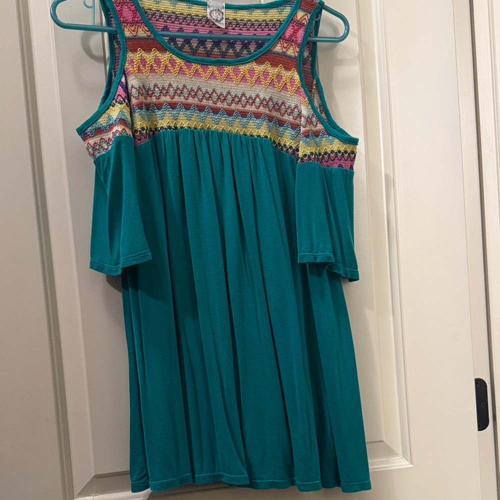 Colorful Sleeveless Top with Patterned Yoke